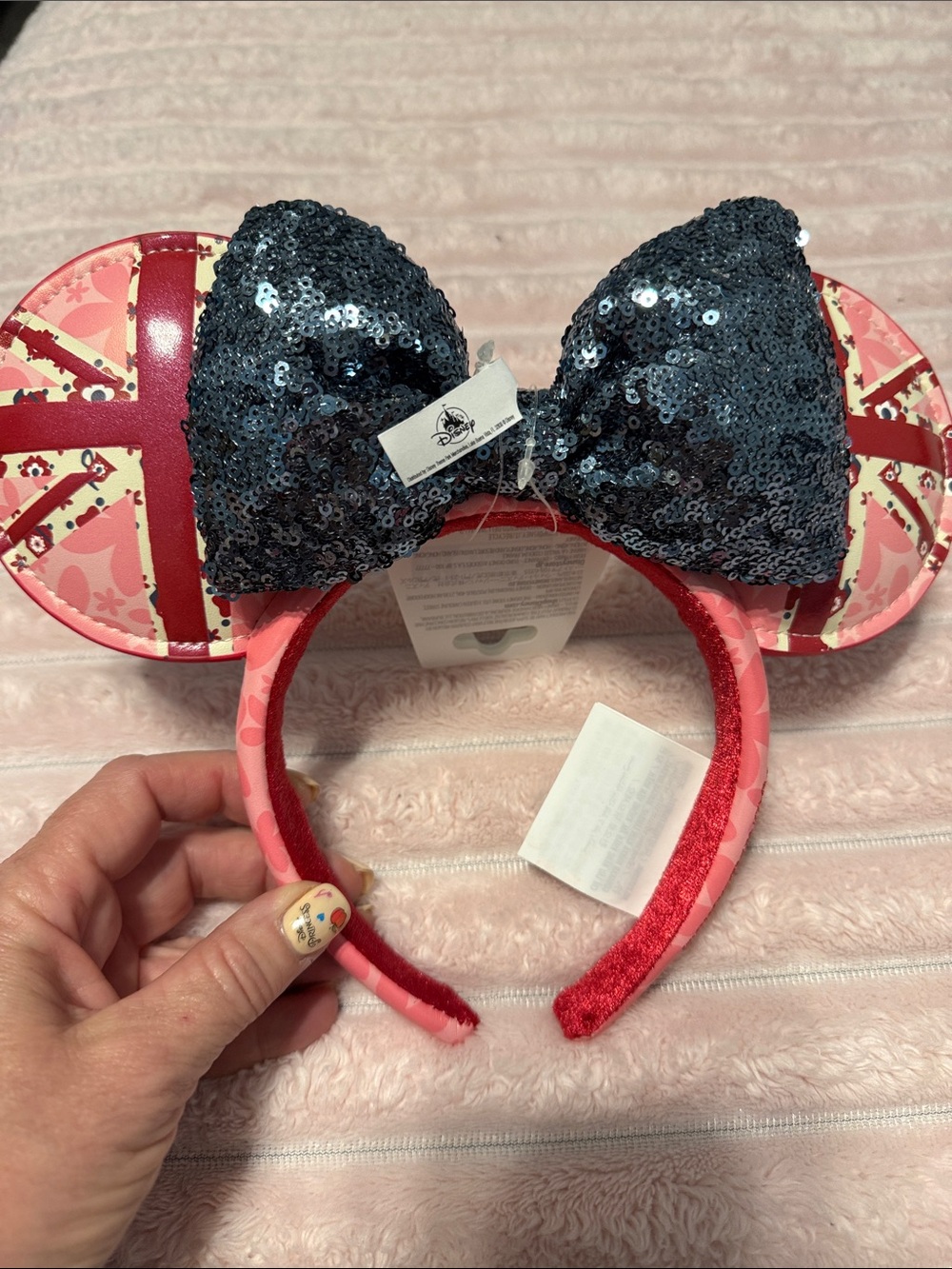 Disney United Kingdom Sequined Bow Ear Headband - Pink and Black